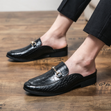 2022 Summer New Men Half Loafers Leather  Casual  Slip-On Slippers Breathable Mules For Man Outdoor Lightweight Black Half-Shoes
