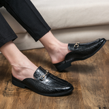 Summer New Men Half Loafers Leather  Casual  Slip-On Slippers Breathable Mules For Man Outdoor Lightweight Black Half-Shoes