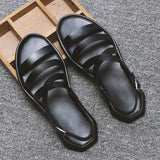 Summer Beach Sandals Mens Shoes Casual PU Leather Men Sandals Flat Holiday Beach Sandals Male Black White Shoes N039