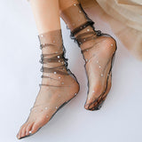 Summer Tulle Socks Women Transparent Thin Mesh Socks Star Moon Long Chffion Socks Female Calcetines