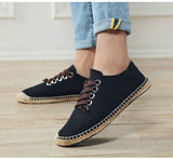 Wexleyjesus Canvas Shoes Men Flat Casual Loafers Breathable Hemp Lazy Shoes Cool Young Man Footwear Slip-on Cloth Black Big Size 45 A1494