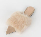 real rabbit fur women slippers pointed toe slides shoes with long fur mules woman luxury pantoufle femme real furry footwear 616