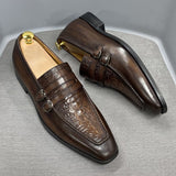Luxury Mens Casual Shoes Monk Strap Cow Leather Crocodile Print Slip on Loafer Dress Shoes Wedding Party Formal Shoes for Men