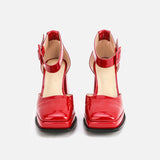 Woman‘s 2022 New Two-Piece Pumps Square Heel Genuine Leather Buckle Strap Super High Retro Shallow D'Orsay Lady Footwear