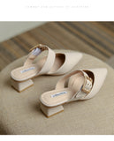 Wexleyjesus  Slippers Women Summer Med Female Shoes Slides Shallow Cover Toe Fashion Square heel 2022 Pointed Luxury Block Hoof Heels Scandal