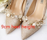 Wexleyjesus Golden Bride Pumps Sequined Wedding Shoes Dress Bridal Annual Meeting Banquet Genuine Leather Date Party 9cm High Heels