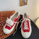 Women's Platform Plus Fleece Cotton Shoes, Women's Plush Japanese Canvas Shoes Girls' Warm White Shoes