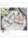 Wedding Shoes Crystal Bridal Shoes Champagne Color Satin Dress Bridesmaid Shoes White High Heels Shoes Women Heels Pumps