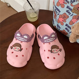 Wexleyjesus  New cute girl heart hole shoes female summer students wear non-slip deodorant thick-soled bath slippers sandals outdoor