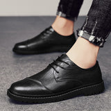 Wexleyjesus Men's Split Leather Flat Shoes Comfortable Casual Shoes Footwear Formal Business Shoes Lace-up Breathable Oxford Shoes