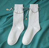 Punk Pearl Chain Socks Women Long Cotton Socks Girls Streetwear Fashion Sock Ankle Female Dress Calcetines Meias