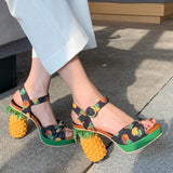 High Heels Sandals Women Beach Style Pineapple Print Platform Wedge Shoes Fish Toe Pumps Mujer  Shoes New Sweet Lady Pineapple