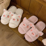 New Girl Heart Cotton Slippers Female Autumn And Winter Cartoon Cute Pig Knot Plush Non-slip Indoor Shoes Home Warm