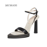 MUMANI Woman‘s 2022 New Modern Sandals Round Heels Genuine Leather Mules Summer Pumps Front Platform Super High Lady Footwear