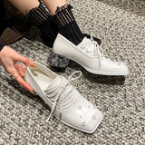 Japanned Leather crystal pumps woman british square toe small leather shoes diamond high heels shoes women lace up oxfords