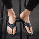 Men Genuine Leather Slippers Summer New Arrival Man Flip Flops Fashion Pinch Feet High Quality Male Beach Shoes Outdoor Footwear