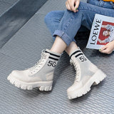 Spring Autumn Fashion Women Martin Boots Round Toe Cross Strap Outdoor Leisure Middle Boot Young Women Thick Sole Single Boot