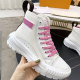Brand Sneakers Women Platform Canvas Shoes  Lace-Up Woman Shoes Luxury High Quality Designer Shoes Brown FlowersRB116