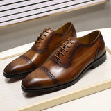 Italy Style Luxury Mens Dress Shoes Genuine Calf Leather Business Formal Oxford Shoes Lace Up Handmade Brogue Shoes for Men