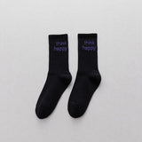 Women Socks Unisex Pure Cotton Breathable Japanese Autumn Letter Print Street Style Jacquard Solid Color Middle Tube Soft Fun