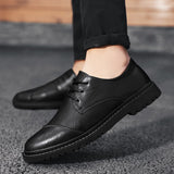 Wexleyjesus Men's Split Leather Flat Shoes Comfortable Casual Shoes Footwear Formal Business Shoes Lace-up Breathable Oxford Shoes