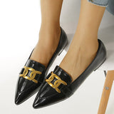 Flat Shoes Women Pointed Toe Metal Chain Pumps Black Shoes Female 2022 Spring New Casual Commuter Slip-on Loafers Women Zapatos