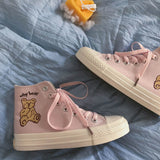 Kawaii Bear Zapatillas Mujer 2021 Autumn Women's Espadrilles Pink Sutuents Casual Pink Canvas Sneakers Fashion Ladies Footwear