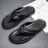 Men Genuine Leather Slippers Summer New Arrival Man Flip Flops Fashion Pinch Feet High Quality Male Beach Shoes Outdoor Footwear