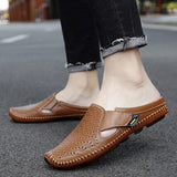 Wexleyjesus Men Slippers Genuine Leather Loafers Moccasins Outdoor Non-slip Men Casual Shoes Summer Spring Fashion Men Shoes Lazy Shoes