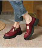 2022 Spring Genuine Leather Flat Platform Women Shoes Fashion Slip-On Platform Shoes Casual Round Toe Heel Handmade Shoes Woman