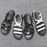 Summer Beach Sandals Mens Shoes Casual PU Leather Men Sandals Flat Holiday Beach Sandals Male Black White Shoes N039