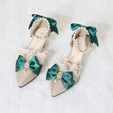 Princess Lolita Shoes Elegant Pointed Toe Thin Satin High Heels Green Wedding Women Dress Shoe Cosplay Anime Sweet Girls Kawaii