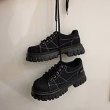 Wexleyjesus Fashion Girls INS Chunky Sneakers New Student Spring Martens Boots Shoes Women Lace-up Thick Bottom Suit Sneakers Chaussure Femm