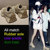 Cow suede sneaker women autumn shoes kitten heel running shoes green sporty sneakers z939