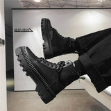 Winter Boots Men Black Thick Mid-Top Mens Trend Platform Boots Casual Men's Shoes Genuine Leather Botas Male ankle lace up Shos