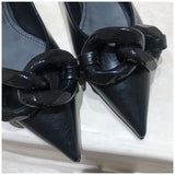 Wexleyjesus  Brand Design Chain Buckle Flat Shoes Women Flat Heel Ballet Pointed Toe Slip On Female Ballerina Casual Loafers