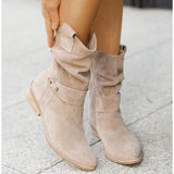 Winter Warm Women Boots Zipper Suede Boots Shoes for Women 2021 Buckle Vintage Lady Mid-Calf Boot Thick Low Heel Female Pumps