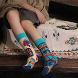 Colorful Printed Cotton Socks Women Hip Hop AB Side Long Socks Female Harajuku Asymmetry Funny  Socks Unisex Calcetine mujer