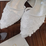 Ivory Color Lace Wedding Shoes For Bridal Pointed Daily Working Sandal Ankle Strap Bridesmaid Dress Flats Casual