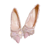 French girl style light pink pointed shoes shallow mouth women's shoes in the heel Victoria Kawaii cos Lolita loli  Low help