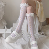 Lolita Hollow Lace Stocking Women Mesh Thigh High Knee Socks Woman Transparent Thin Long Stockings Girls Dress Calcetine Medias