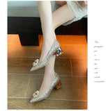 5cm New Fashion Sequins with Crycle Pearl Beading Sexy Block Heels Banquet Party Women Shoes 41 42 43