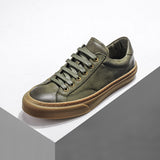 Wexleyjesus  Top Quality Men Casual Shoes Genuine Leather Vintage Platform Handmade Sewing Men Fashion Green Footwear