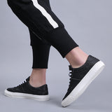 Men Casual Shoes Luxury Brand Fashion Black White Sneakers Men 100% COw Leather Breathable Soft Walking Footwear Free shipping