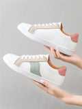 New Women White Shoes Fashion All-match Simplicity Outdoor Lace-up Round Head Light Non-slip Flat Casual Shoes Woman