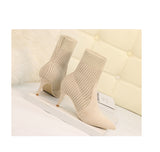 Wexleyjesus  2021 Winter Sock Boots Sexy Knitting Stretch Boots High Heels for Women Fashion Shoes Female Stripe Autumn Ankle Boots Booties