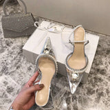 Pointed Head Transparent Sandals Female Summer 2022 New Pearl Rhinestone High Heels Fine Fairy Style Sandals