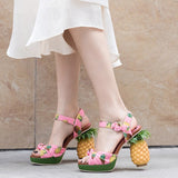 High Heels Sandals Women Beach Style Pineapple Print Platform Wedge Shoes Fish Toe Pumps Mujer  Shoes New Sweet Lady Pineapple