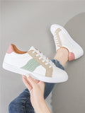 New Women White Shoes Fashion All-match Simplicity Outdoor Lace-up Round Head Light Non-slip Flat Casual Shoes Woman