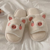 New Girl Heart Cotton Slippers Female Autumn And Winter Cartoon Cute Pig Knot Plush Non-slip Indoor Shoes Home Warm